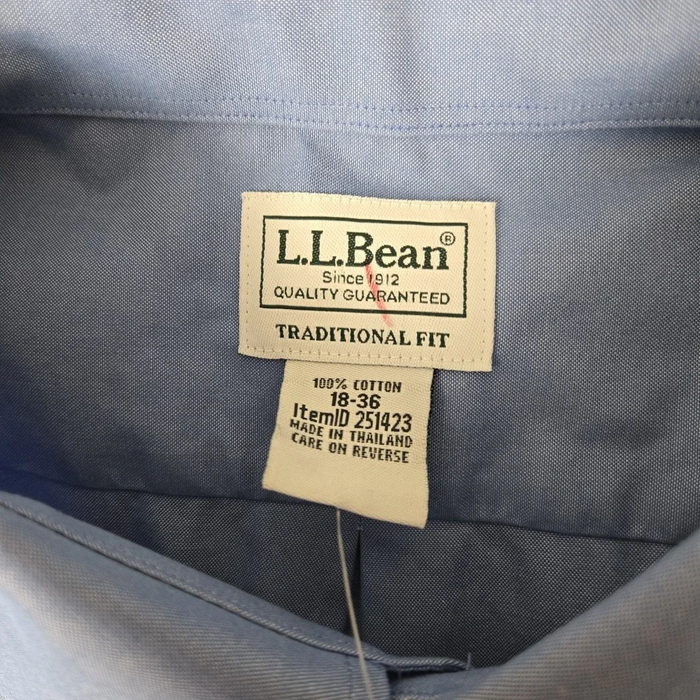 LL Bean Pinpoint Oxford Shirt Men 18-36 Blue Traditional Fit Wrinkle Free NWT